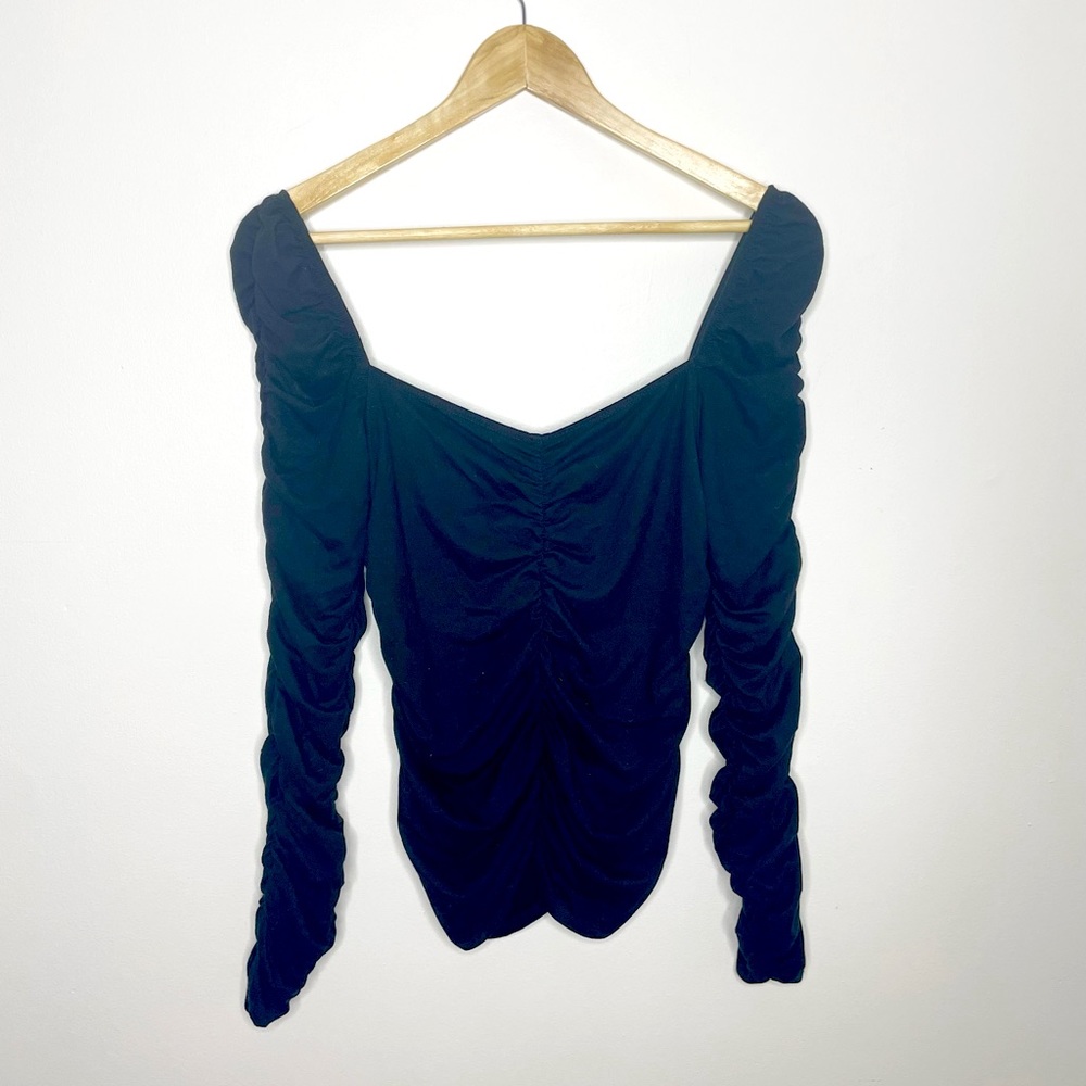 REFORMATION black rouched long sleeve top L